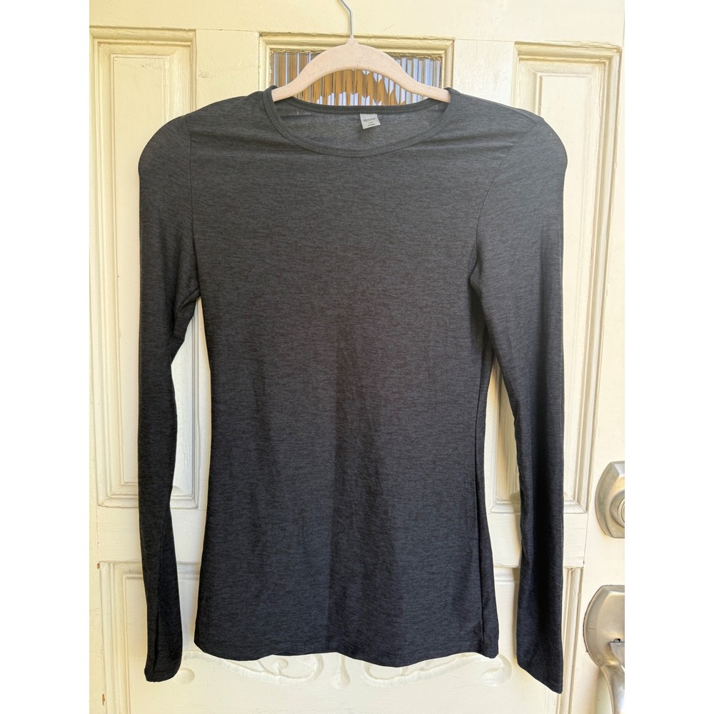 Beyond Yoga Charcoal Heather Grey Long Sleeve Crew Neck Active Top‎ USA Size XS